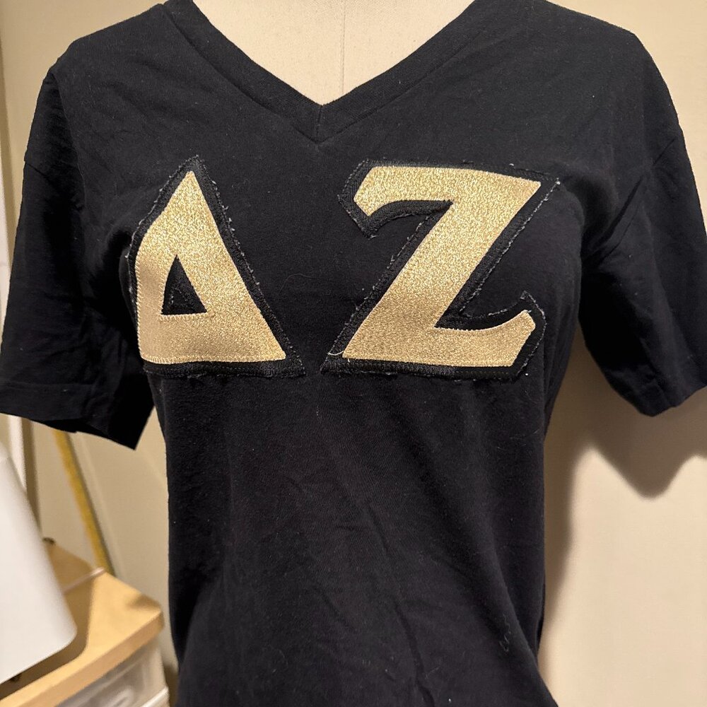 Sorority Delta Zeta short sleeve V-neck Tshirt Block lettering Adult Small